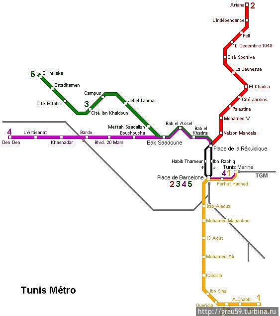 Схема метро г.Туниса Тунис, Тунис
