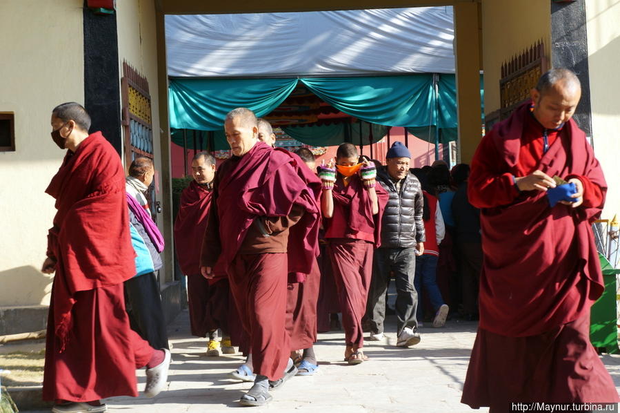 но  основная  масса   направляется  к  себе  в  монастырь. Катманду, Непал