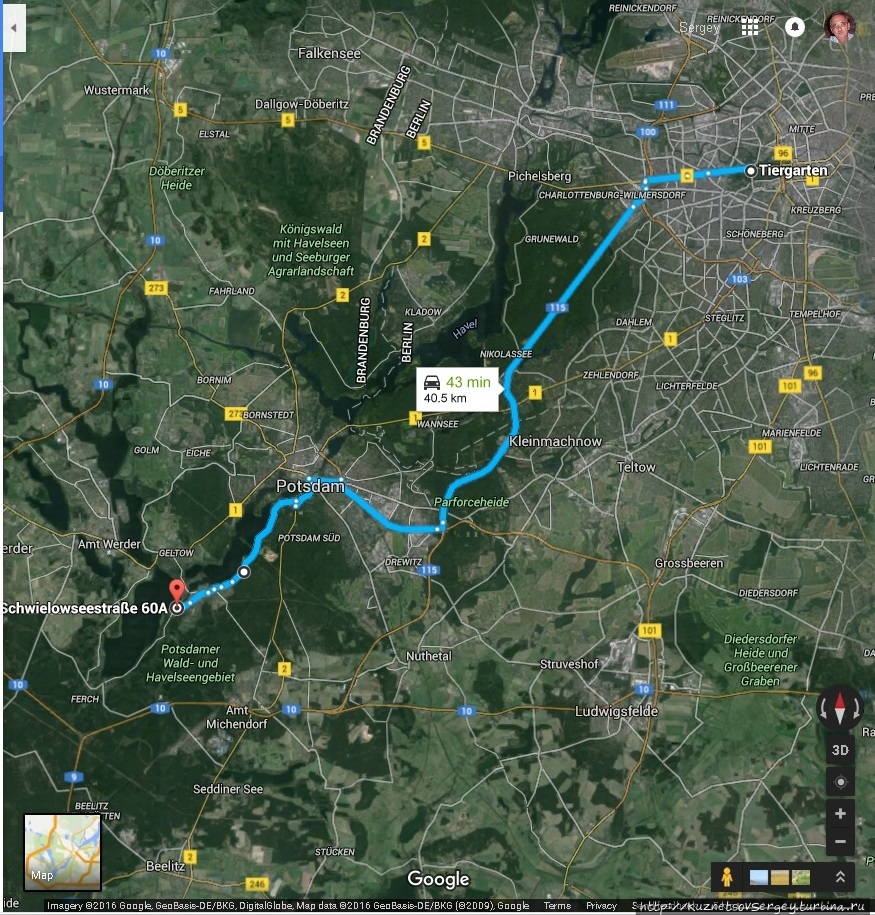 Карта маршрута Берлин-Капут Потсдам, Германия