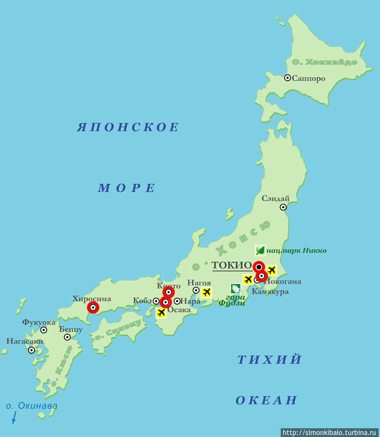Карта японского путешествия CША