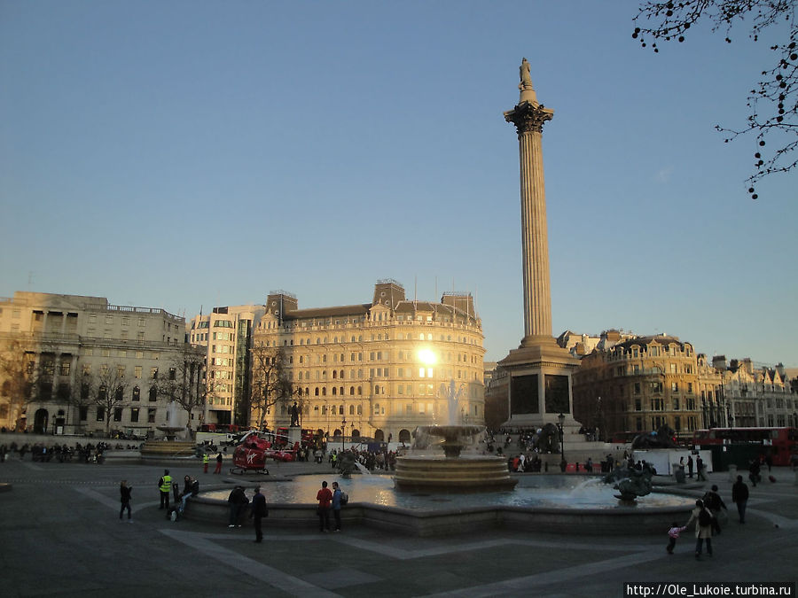 Трафальгарская площадь и колонна Нельсона Лондон, Великобритания