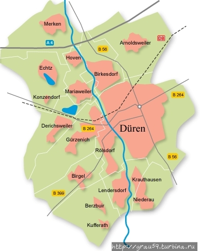 План города Düren, где видно нахождение Gürzenich (из Интернета) Кёльн, Германия