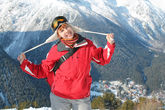 Счастливый лыжник перед стартом Россия, Домбай, начало марта, утро, погода солнечная, Сanon 1100D
