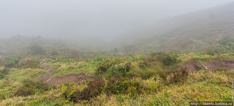 А это демонстрация того, как резко и быстро меняется погода на островах. На этой фотографии должно было быть озеро Лагоа до Фого, однако как вы можете заметить, здесь не видно ничего кроме тумана.