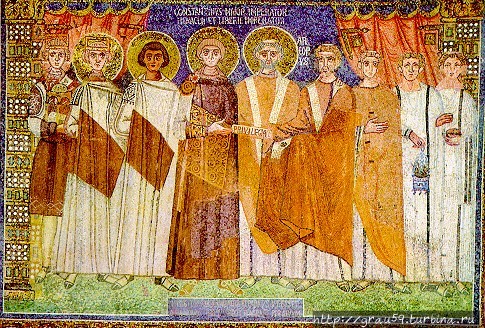 Император Константин IV дарует привилегии равеннской церкви (мозаика базилики Сант-Аполлинаре-ин-Классе) Из Интернета Несебр, Болгария