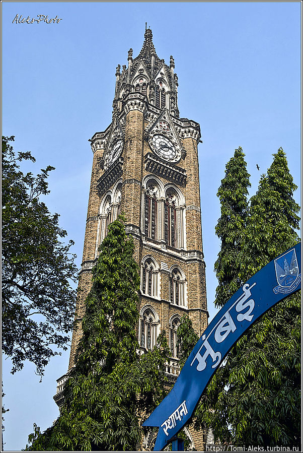 Архитектурная доминанта комплекса университета — башня с часами, которой уже более 140 лет...
* Мумбаи, Индия