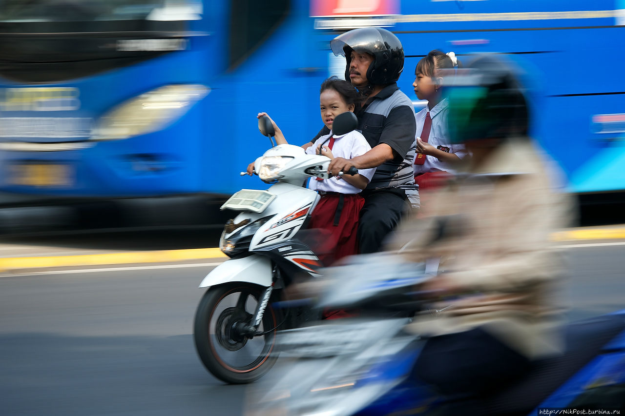 Основой вид транспорта — скутер. Джакарта, Индонезия