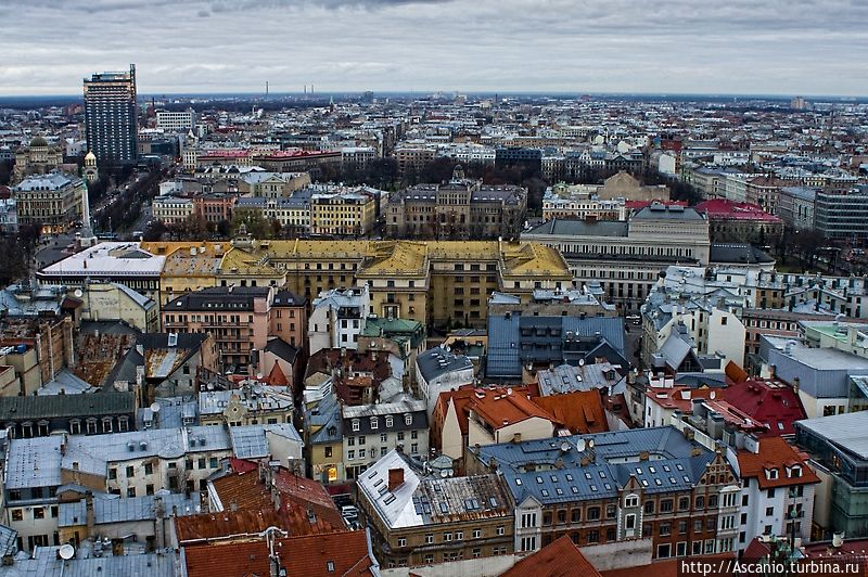 Вид на Старый город Риги с церкви Св. Петра Рига, Латвия