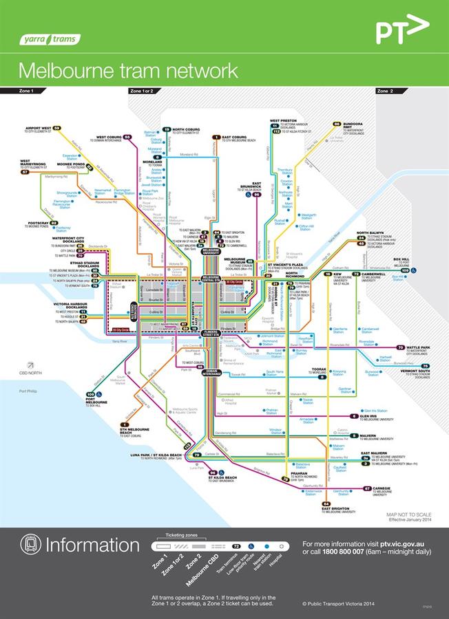 карта с сайта оператора трамвайных линий (ссылка ниже) Мельбурн, Австралия
