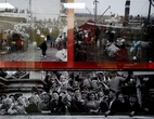 На  верхнем  левом  снимке  идет  репатриация  японского  населения. 1946 г. На  остальных  снимках советские  переселенцы — колхозники  в  порту. 1946 г.