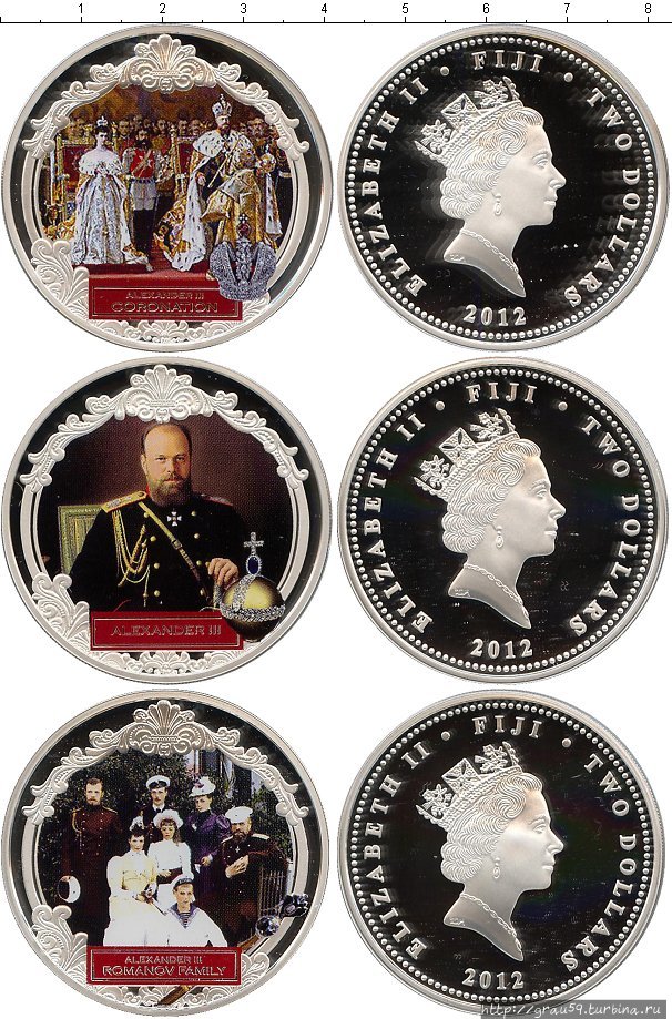 Россия на монетах других стран. Три российских императора Фиджи