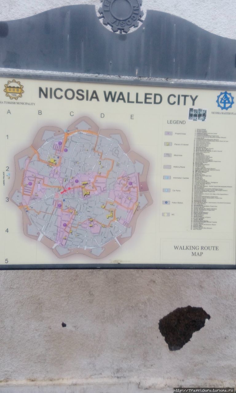 Карта некогда окружённого стенами старого города Никосии Никосия, Кипр