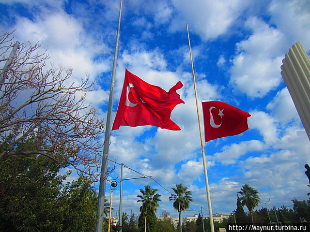 Приспущенные флаги.День памяти Ататюрка. Анталия, Турция