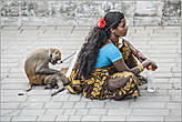 Совсем забыл. Как же можно в Индии обойтись без обезьян. В Мумбаи диких обезьян можно увидеть разве что в храмах. В цивилизованной части города — только вот такое развлечение. На Марин драйв местные индийские цыганки с обезьянами развлекают публику...
*