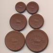 Шлейц., Набор монет (1922 г.).Коричневый фарфор. Набор из 6 монет номиналами 50 пфеннигов, 1 марка, 2 марки, 5 марок, 10 марок, 20 марок.
