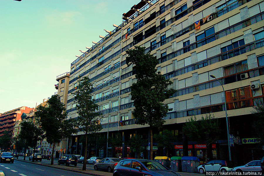 На многих окнах висят флаги Каталонии