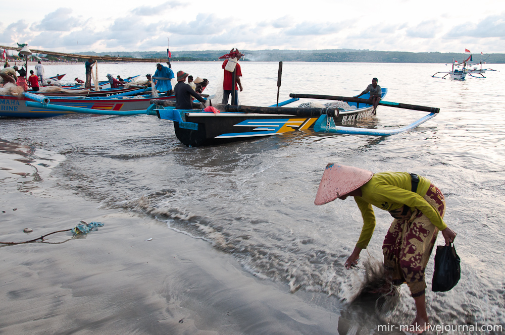 Рыбаки и рыба. Джимбаран, Бали Джимбаран, Индонезия