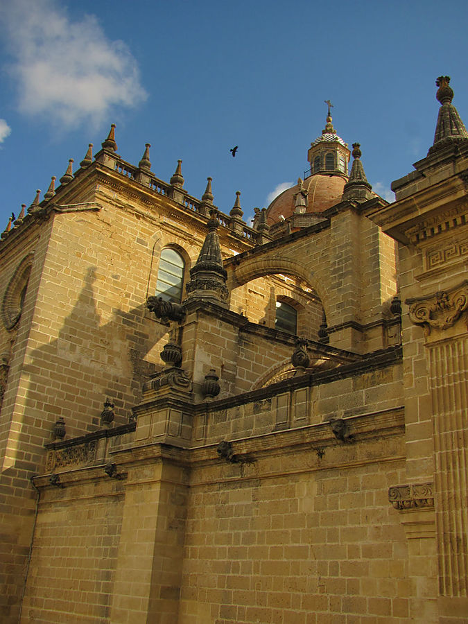 Построенное в XVII веке на месте бывшей церкви, здание собора сочетает стили готики, барокко и неоклассицизма — строительство шло долго и мода на стили менялась.. Херес-де-ла-Фронтера, Испания