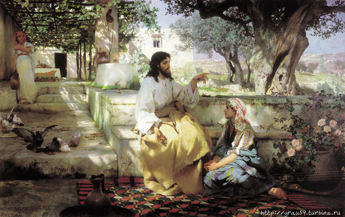 Картина Генриха Ипполитовича Семирадского (1843 -1902) Христос у Марфы и Марии. Москва, Россия