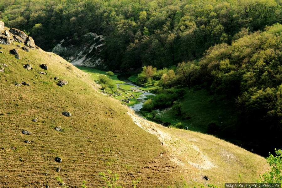 Вид на реку Раковэц в урочище Ла Кастел с вершины толтровой гряды, Единецкий р-он Молдова