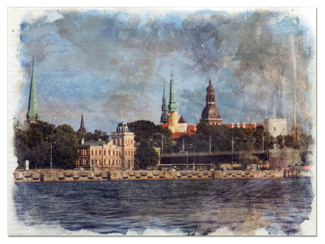 Синяя Даугава, радужные каналы и Два моста Рига, Латвия