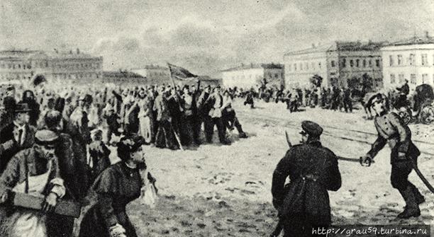 Первая рабочая политическая демонстрация в Туле. Художник Д. П. Васильев (Из Интернета)