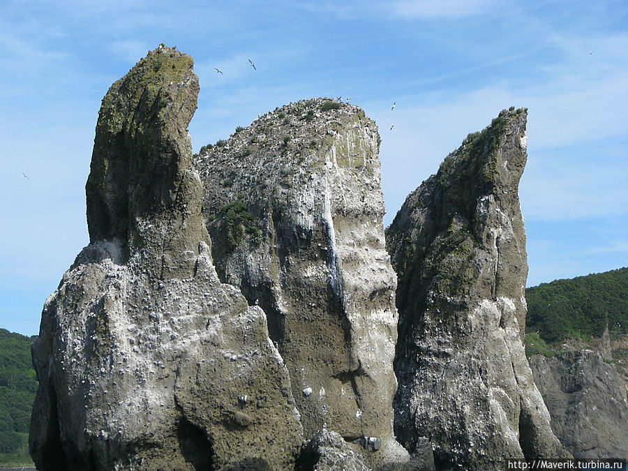Природный памятник — скала Три брата. Камчатский край, Россия