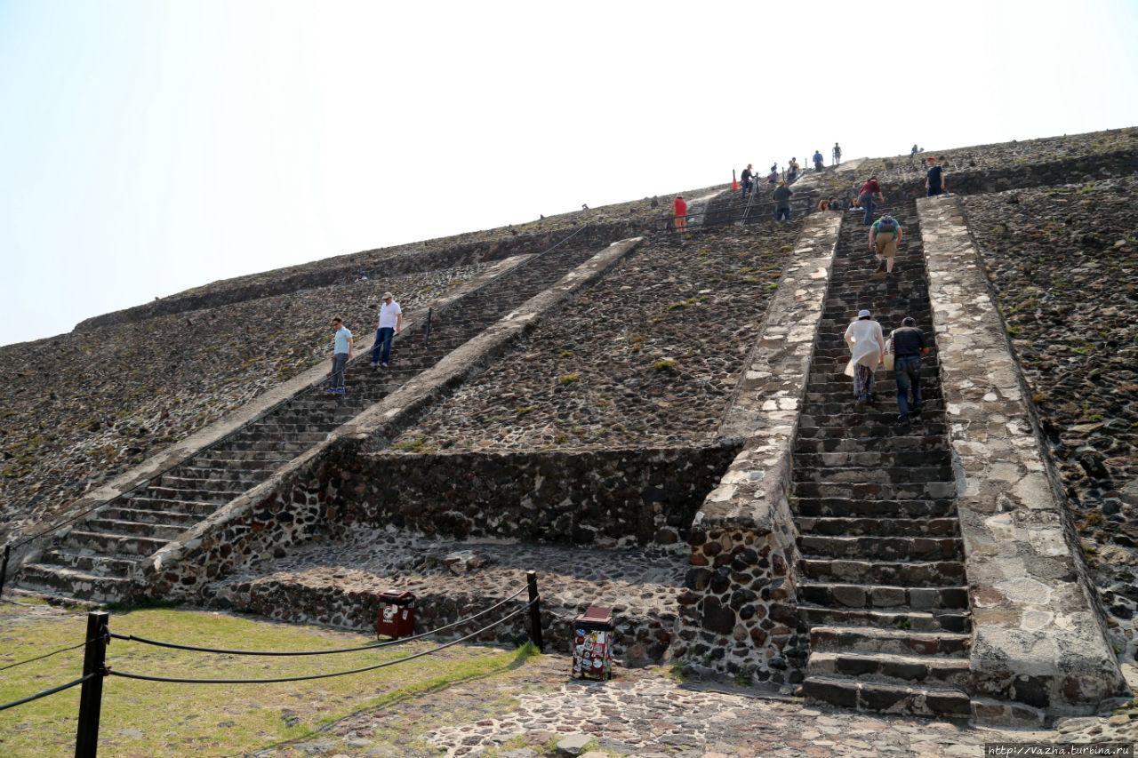 Лестница на вершину Пирамиды Теотиуакан пре-испанский город тольтеков, Мексика