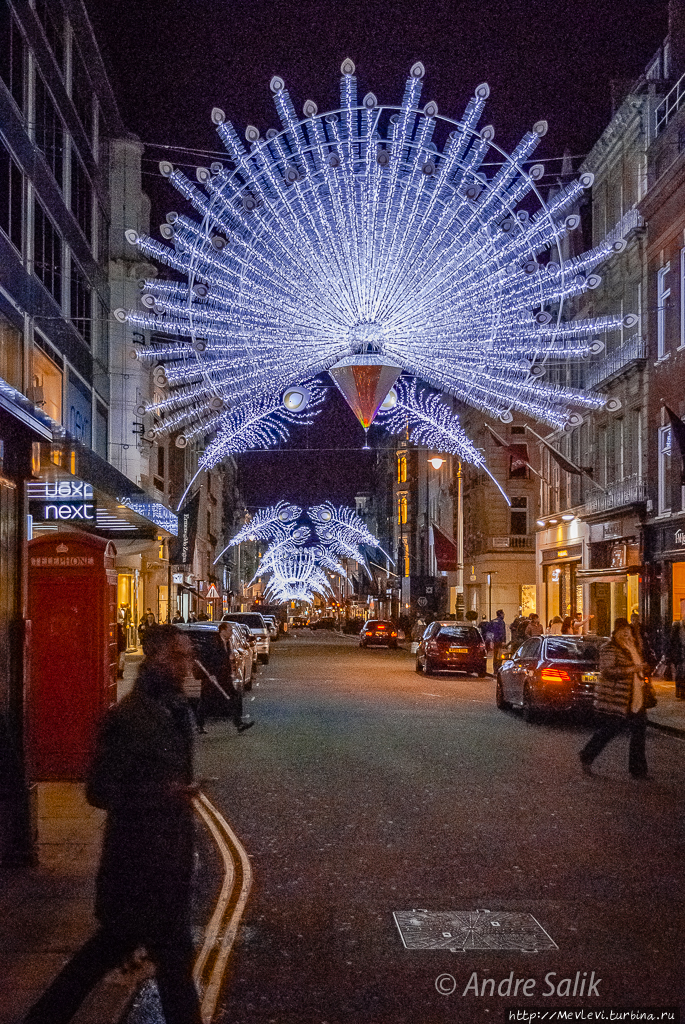 Ночной рождественский Лондон Лондон, Великобритания