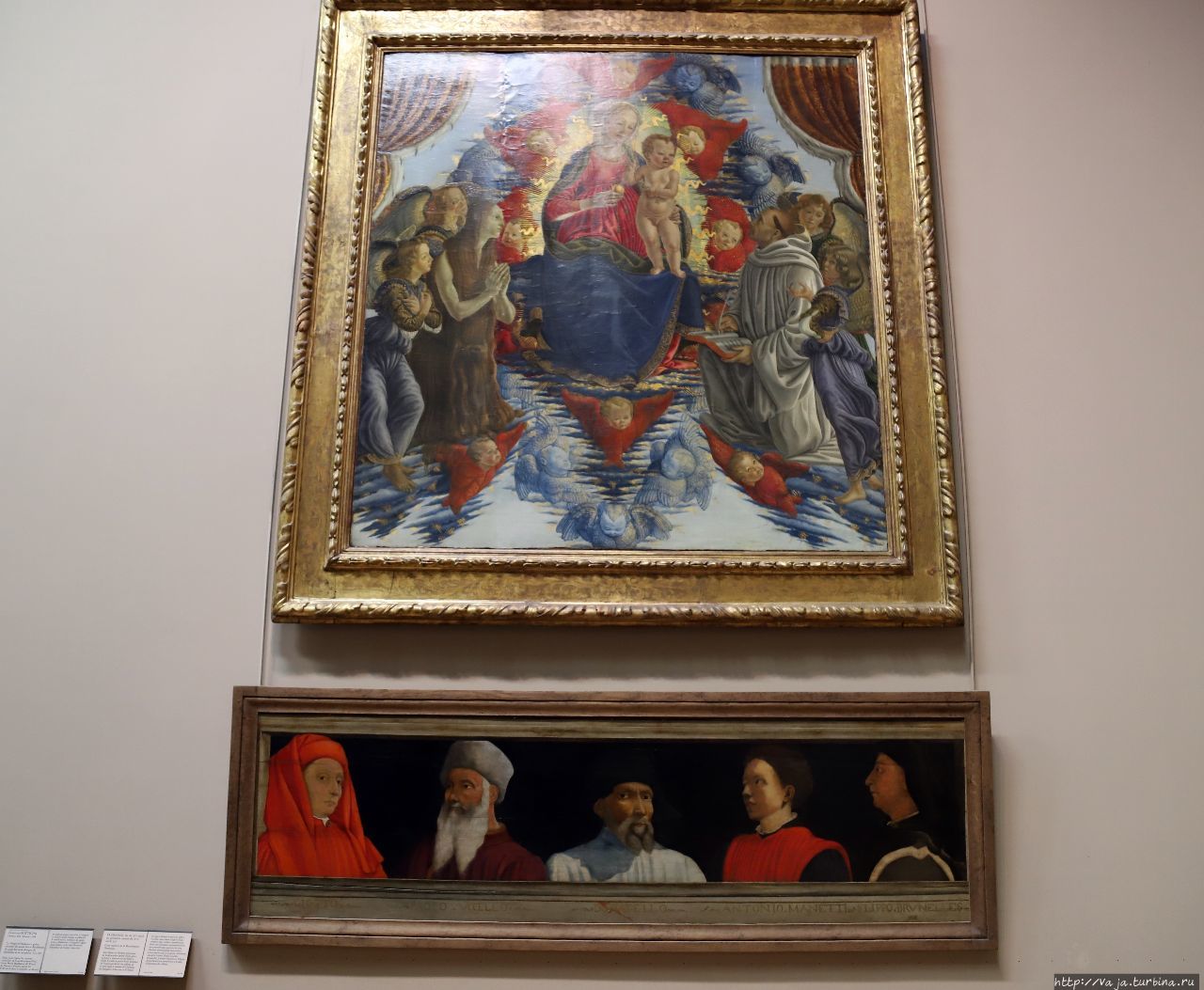 Сандро Боттичелли.  Мадонна с младенцем среди ангелов и святые Мария Магдалина и Бернард Париж, Франция