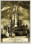 Конная статуя, в бронзе, короля Д. Хосе I
Медная гравюра Карнейро да Силва, 1774, выполненная до инаугурации. Из интернета
