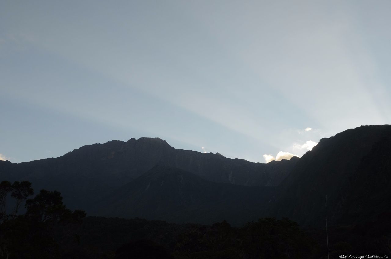Центральный конус в кальдере — Эш — в тени закатного солнца. Моши, Танзания