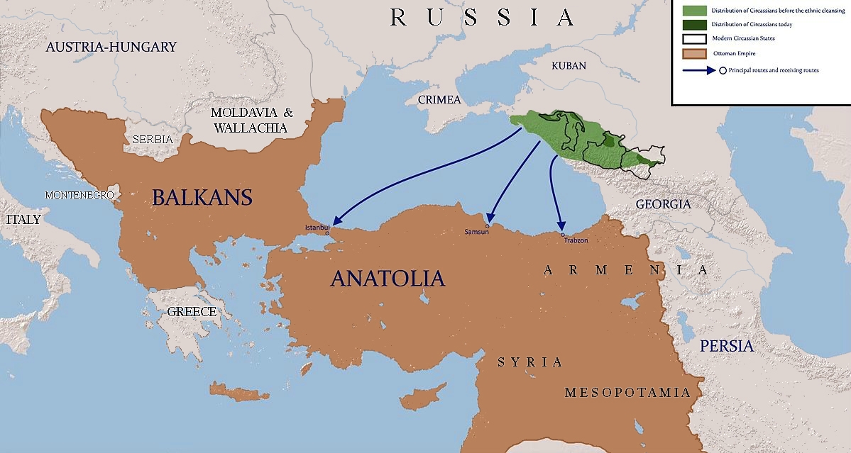 Основные направления переселения черкесов в Османскую империю (Из Интернета) Сочи, Россия