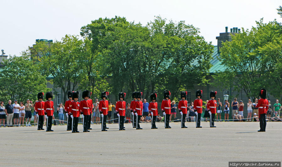 Все, все прибыли на плац, командиры что-то покричали по французски, солдаты выполнили упражнения с оружем Квебек, Канада
