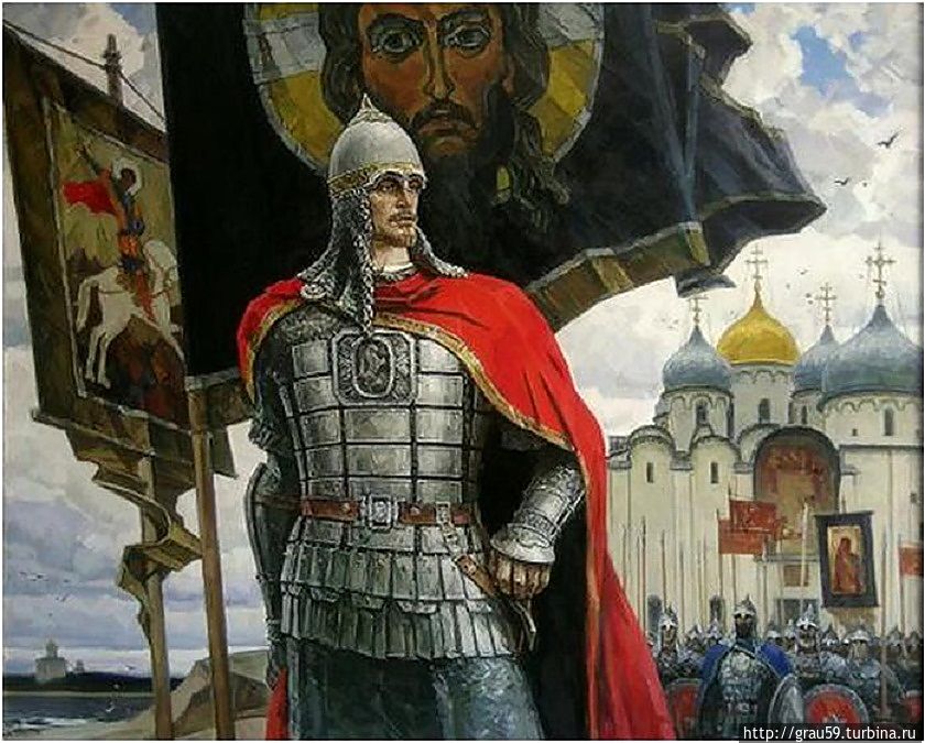 Александр Невский на фоне неисторического города Россия